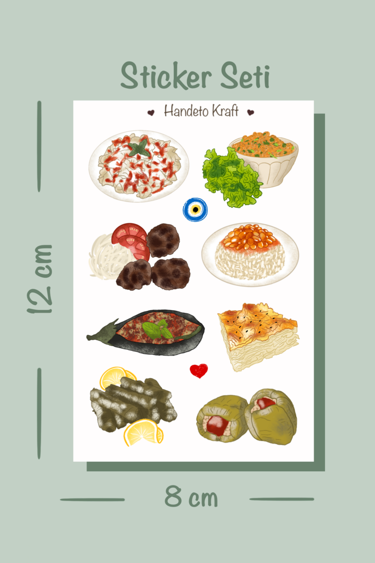 Yemek ve tatlı Çoklu Sticker, 8li sticker, 9x13 cm,