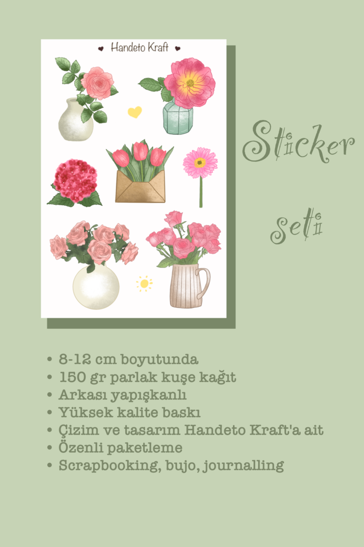 Pembe çiçek temalı sticker seti