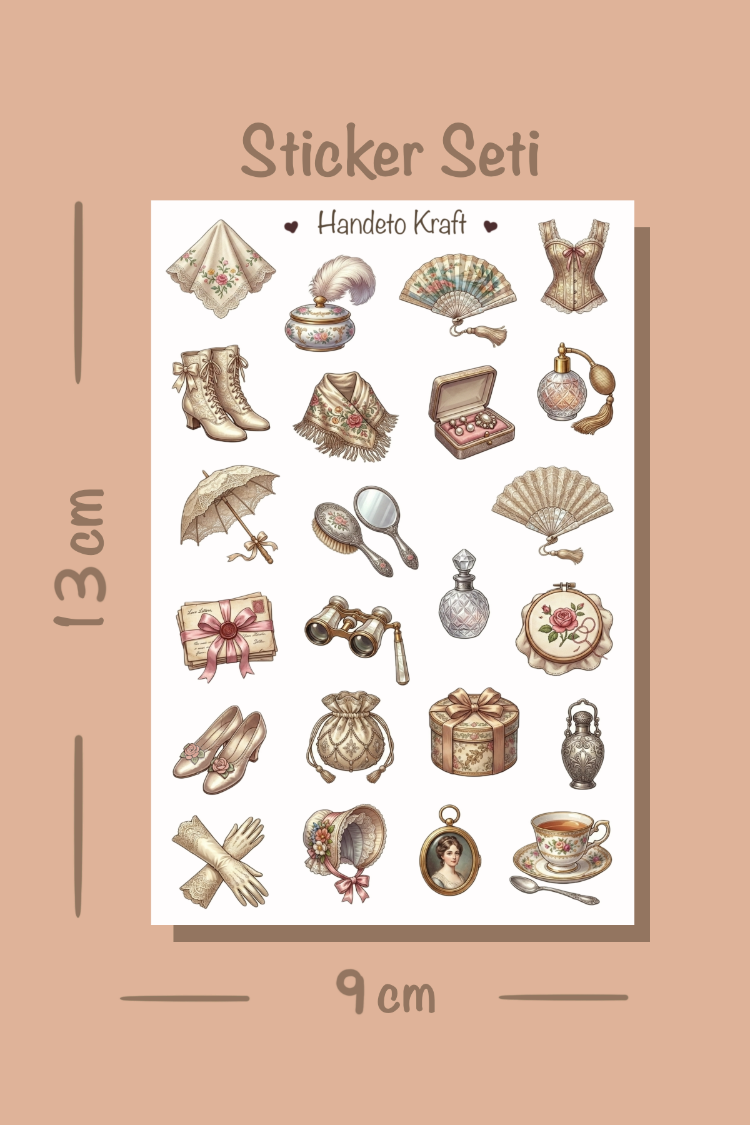 4'lü Vintage Sticker Seti, Planner Etiket, Çıkartma, Ajanda Sticker, Journal Sticker