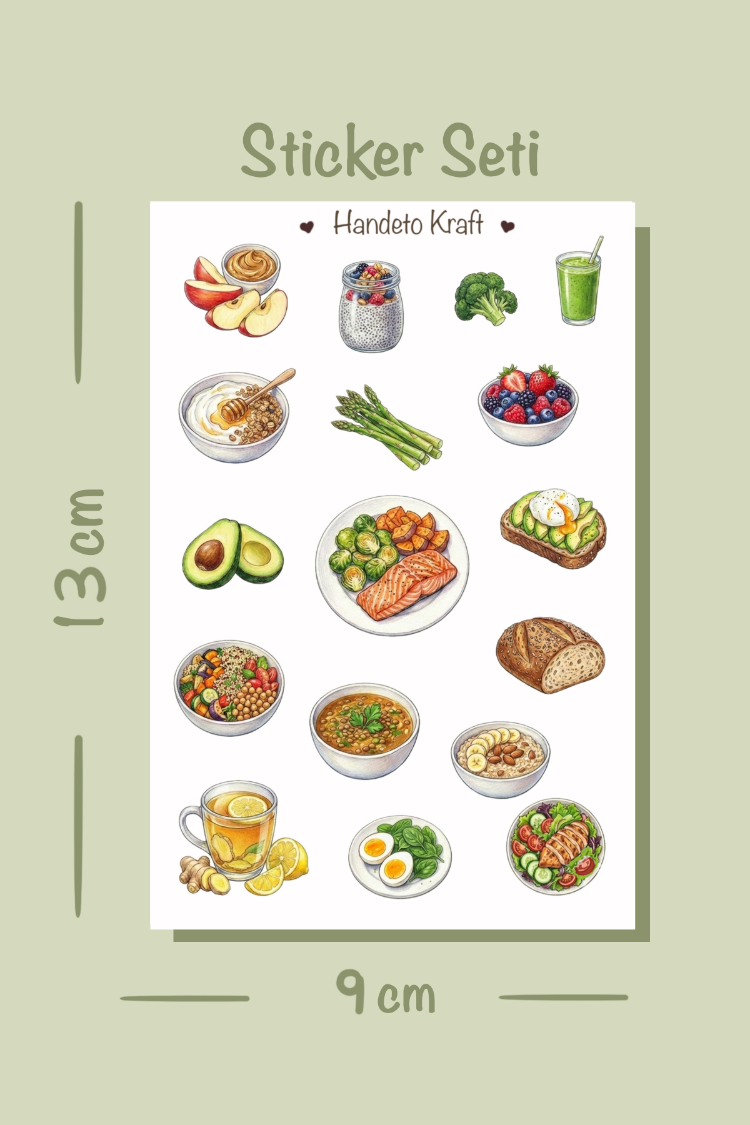 Sağlıklı Yemek Sticker Seti Çıkartma Scrapbook Bullet Journal Etiket Ajanda