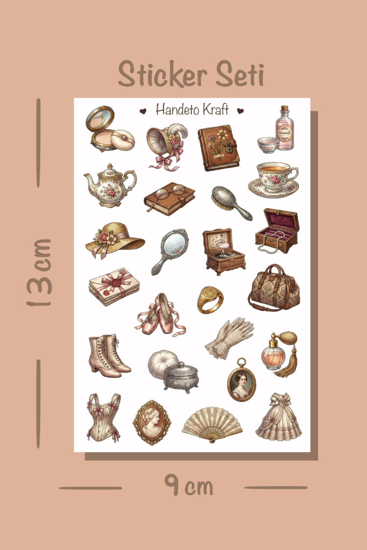 4'lü Vintage Sticker Seti, Planner Etiket, Çıkartma, Ajanda Sticker, Journal Sticker