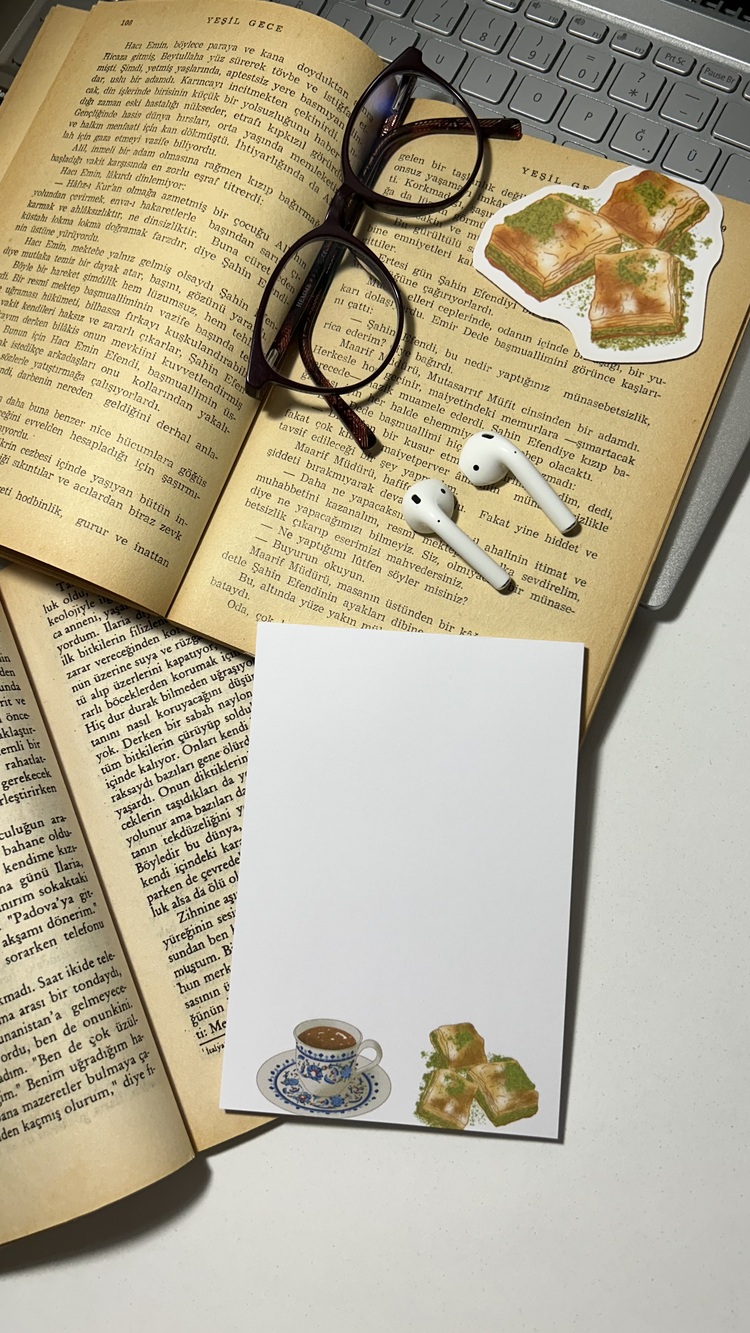 Baklava temalı notepad /Çek kopar not defteri, A6 boyutu, 40 sf., Tutkalla birleştirilmiştir.