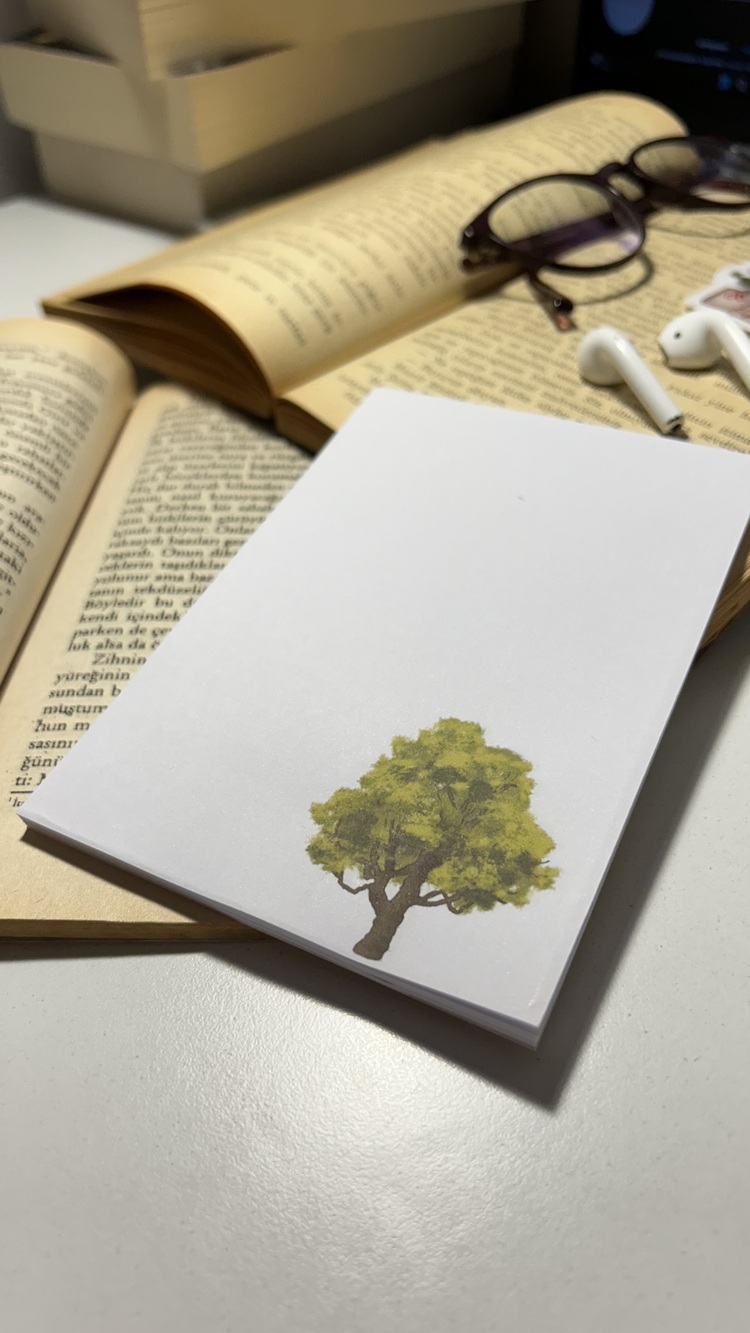 Ağaç Temalı Notepad Çek Kopar Defter, Tutkallı Bloknot, A6, Çizgisiz Defter