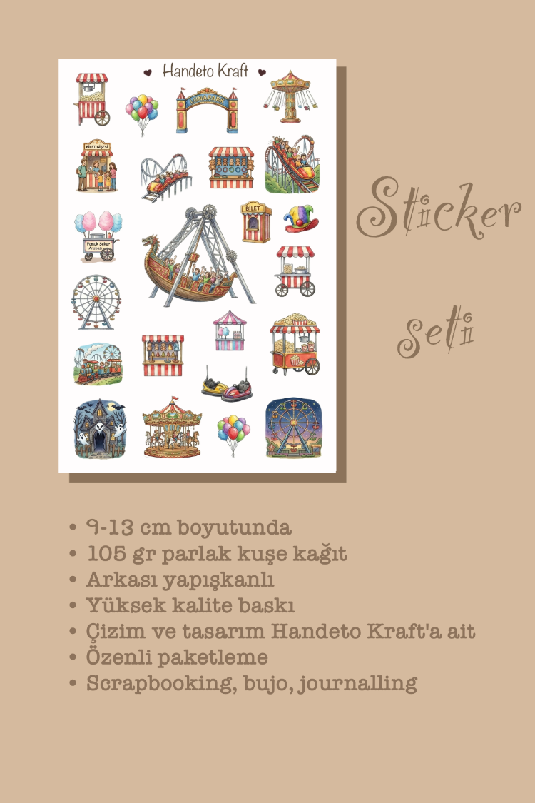 Lunapark Temalı Sticker Seti Çıkartma Scrapbook Bullet Journal Etiket Ajanda