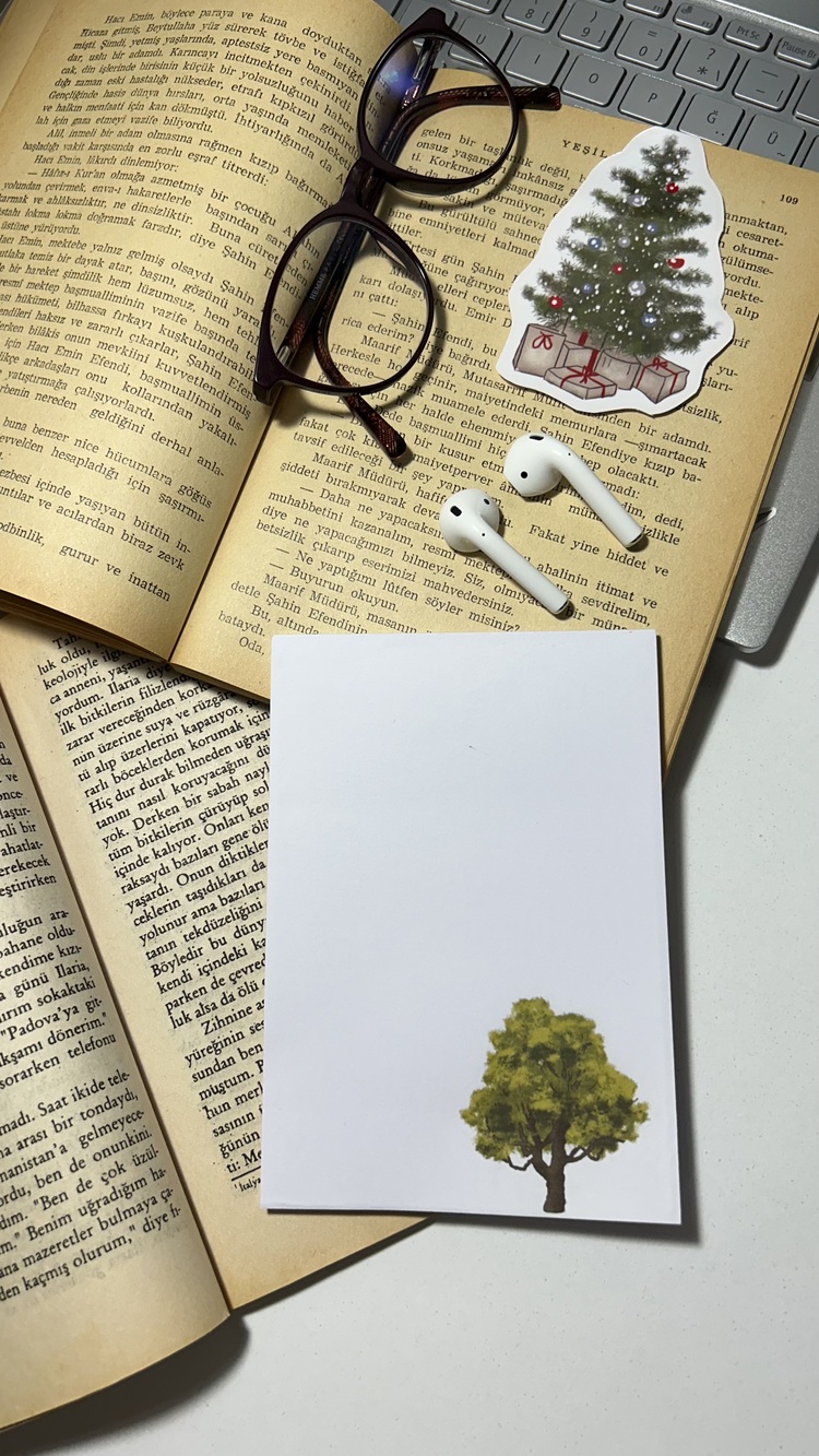 Ağaç Temalı Notepad Çek Kopar Defter, Tutkallı Bloknot, A6, Çizgisiz Defter