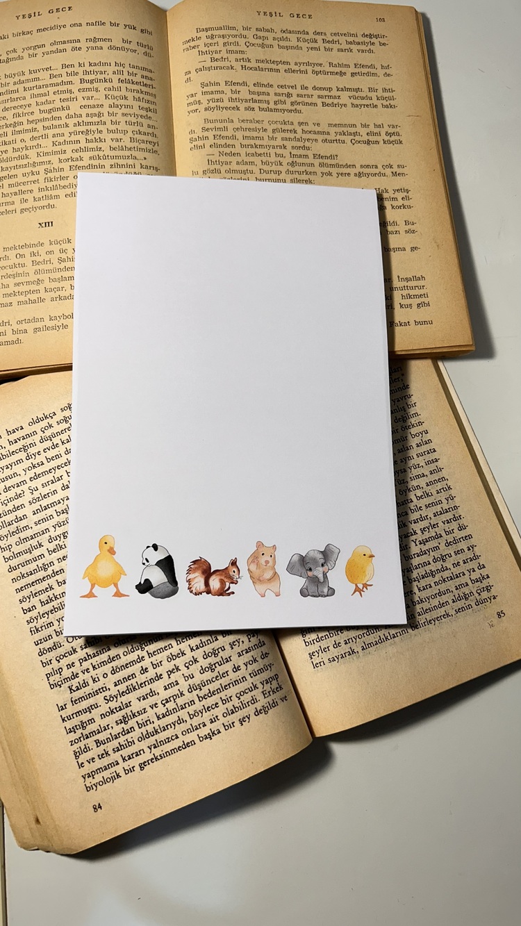 Sevimli Hayvanlar Notepad Çek Kopar Defter, Tutkallı Bloknot, A5, Çizgisiz Defter