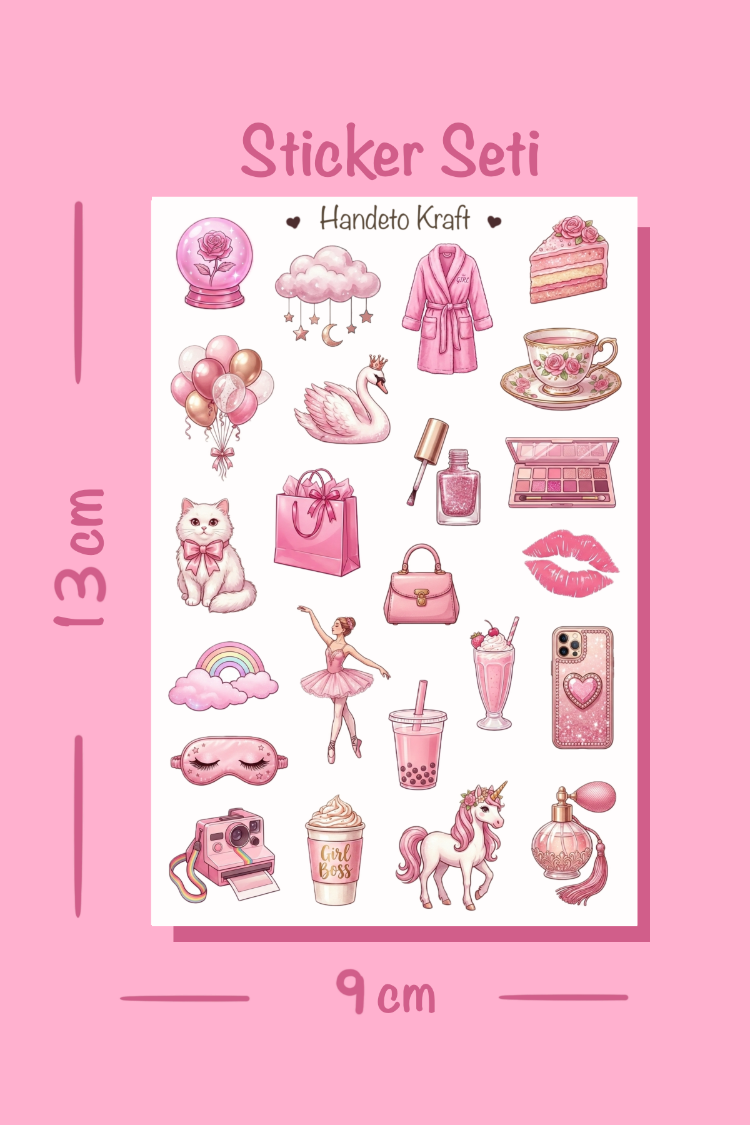 4'lü Pink Aesthetic Sticker Seti, Planner Etiket, Çıkartma, Çoklu Sticker, Journal Sticker