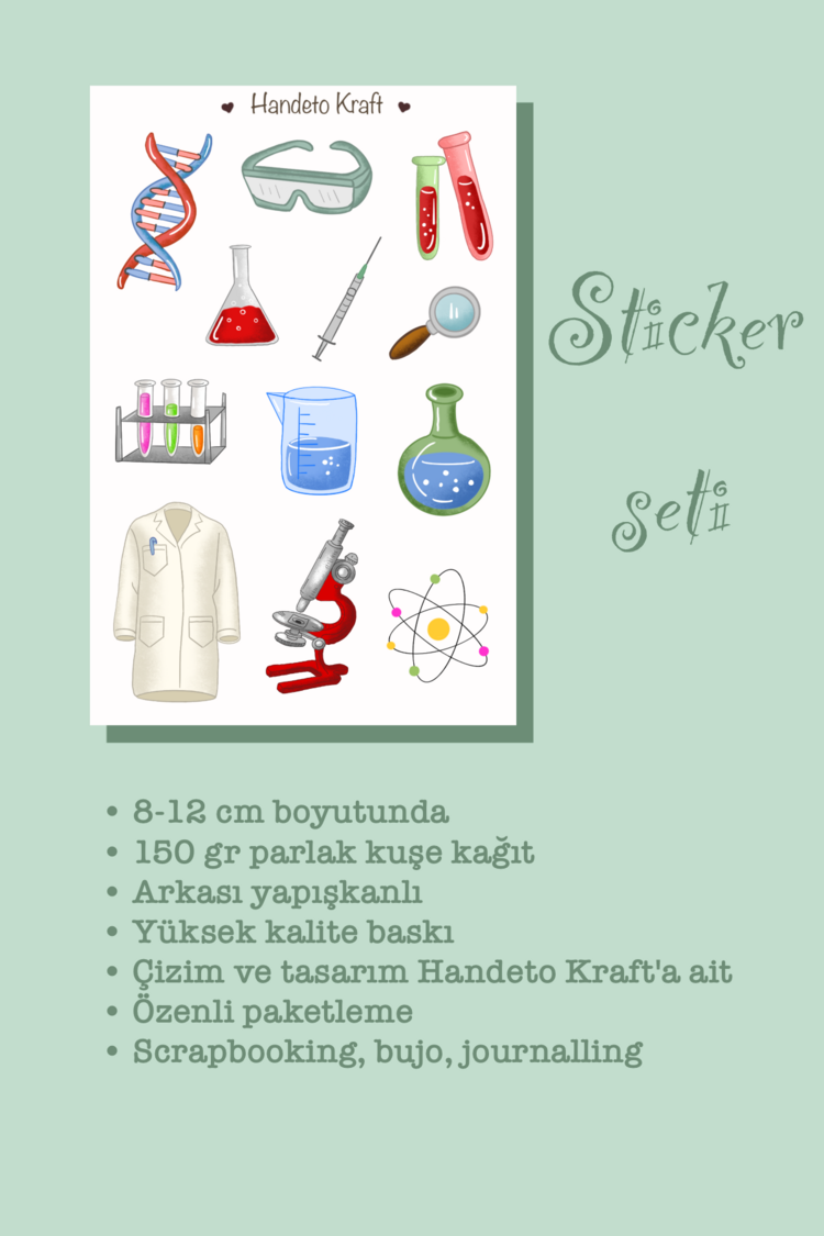 Kimya temalı Sticker Seti, 8x12 cm, çıkartma, bullet journal, scrapbook, kolaj, etiket
