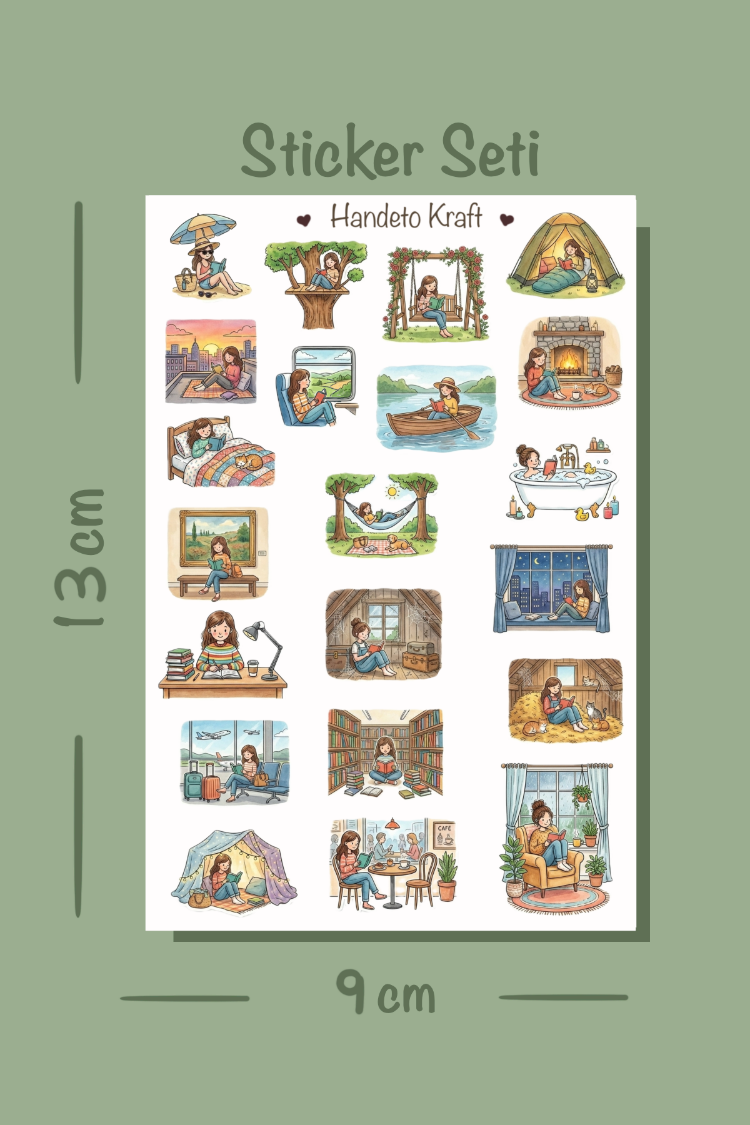 Kitap Okuma Temalı Sticker Seti Çıkartma Scrapbook Bullet Journal Etiket Ajanda