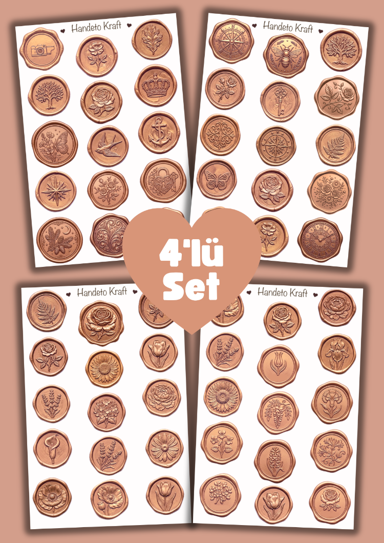 4'lü Mum Mühür Görünümlü Rose Gold Desen Sticker Seti Bullet Journal Scrapbook Paketleme