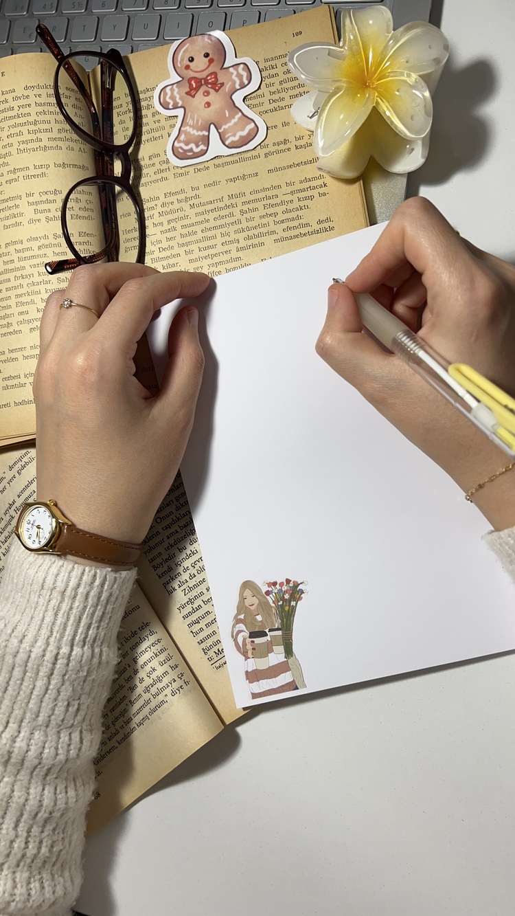 Kahve ve çiçek temalı notepad/memopad