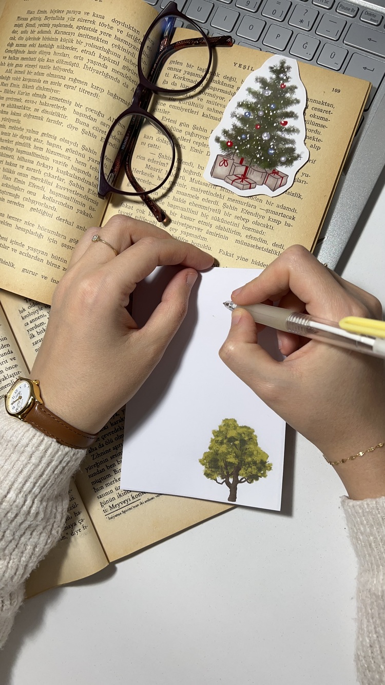 Ağaç Temalı Notepad Çek Kopar Defter, Tutkallı Bloknot, A6, Çizgisiz Defter