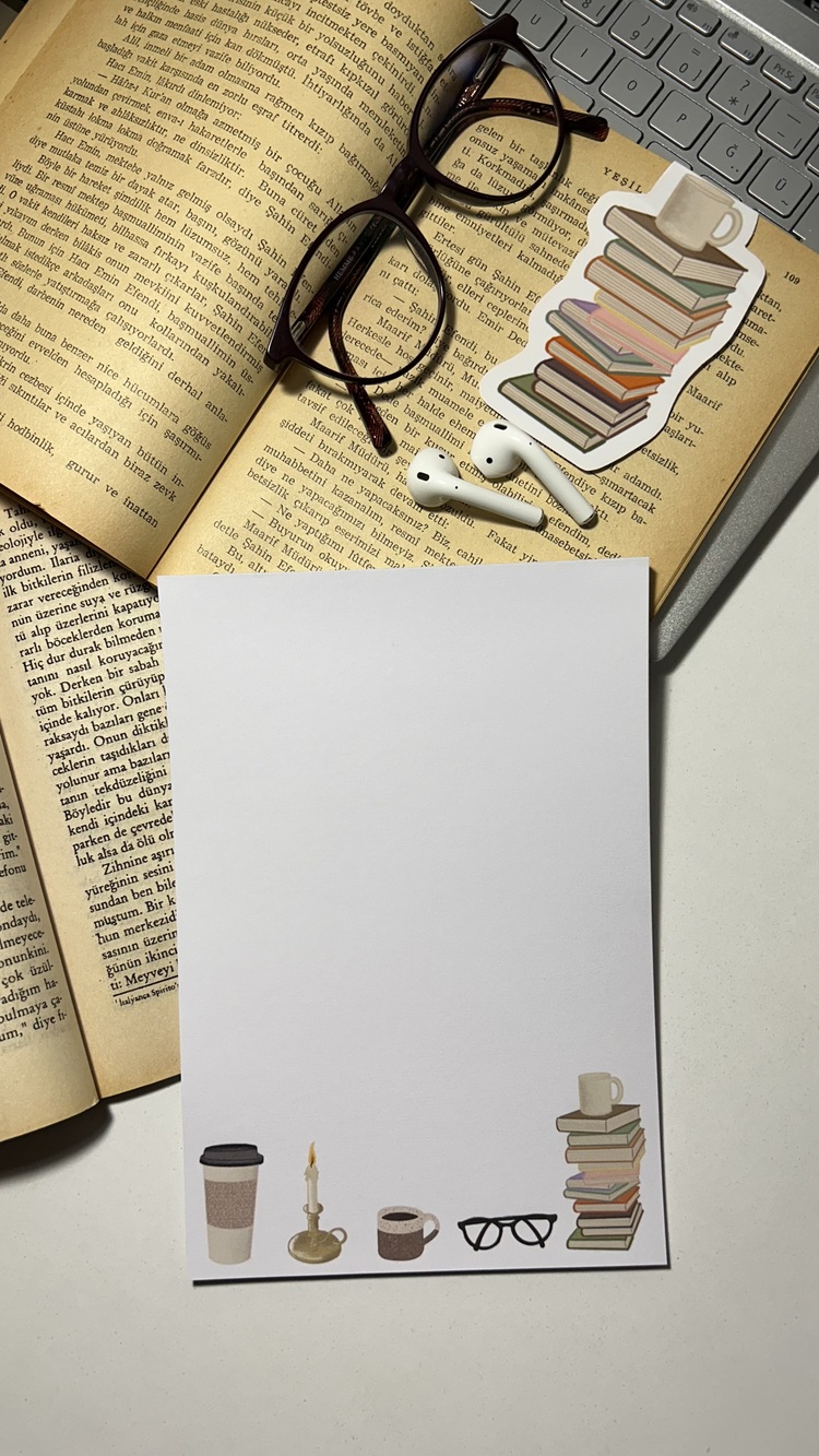 Kitap kahve temalı notepad