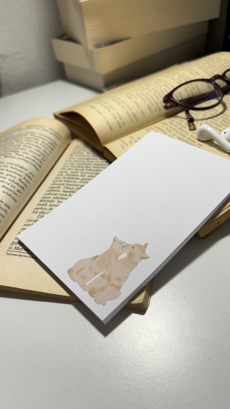 Kedi temalı notepad /Çek kopar not defteri, A6 boyutu, 40 sf., Tutkalla birleştirilmiştir.