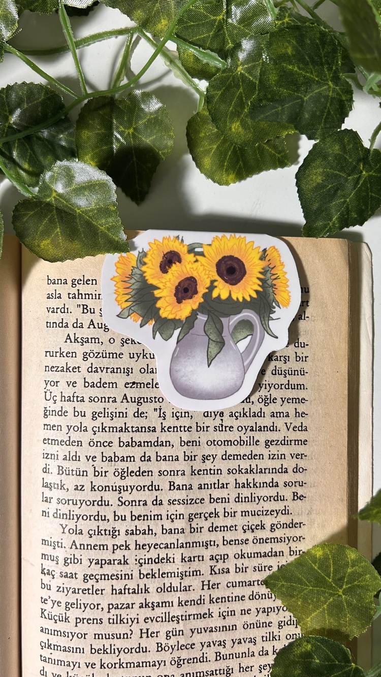 Saksıda ayçiçeği temalı mıknatıslı kitap ayracı