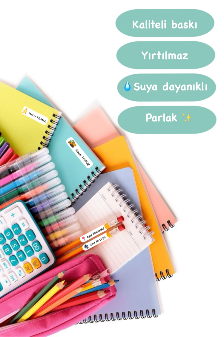 72 Adet Güneş Temalı Kişiye Özel Okul Etiketi İsim Yazılabilen Etiket Kalem Defter Etiket