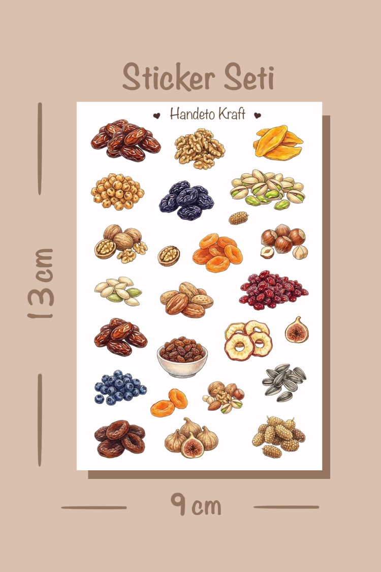 Kurumeyve ve Kuruyemiş Temalı Sticker Seti Çıkartma Scrapbook Bullet Journal