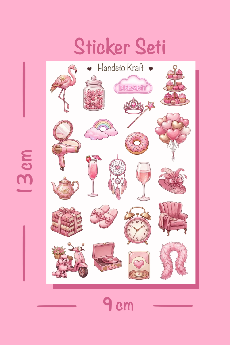 4'lü Pink Aesthetic Sticker Seti, Planner Etiket, Çıkartma, Çoklu Sticker, Journal Sticker