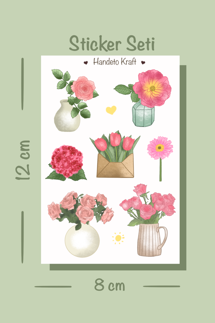 Pembe çiçek temalı sticker seti
