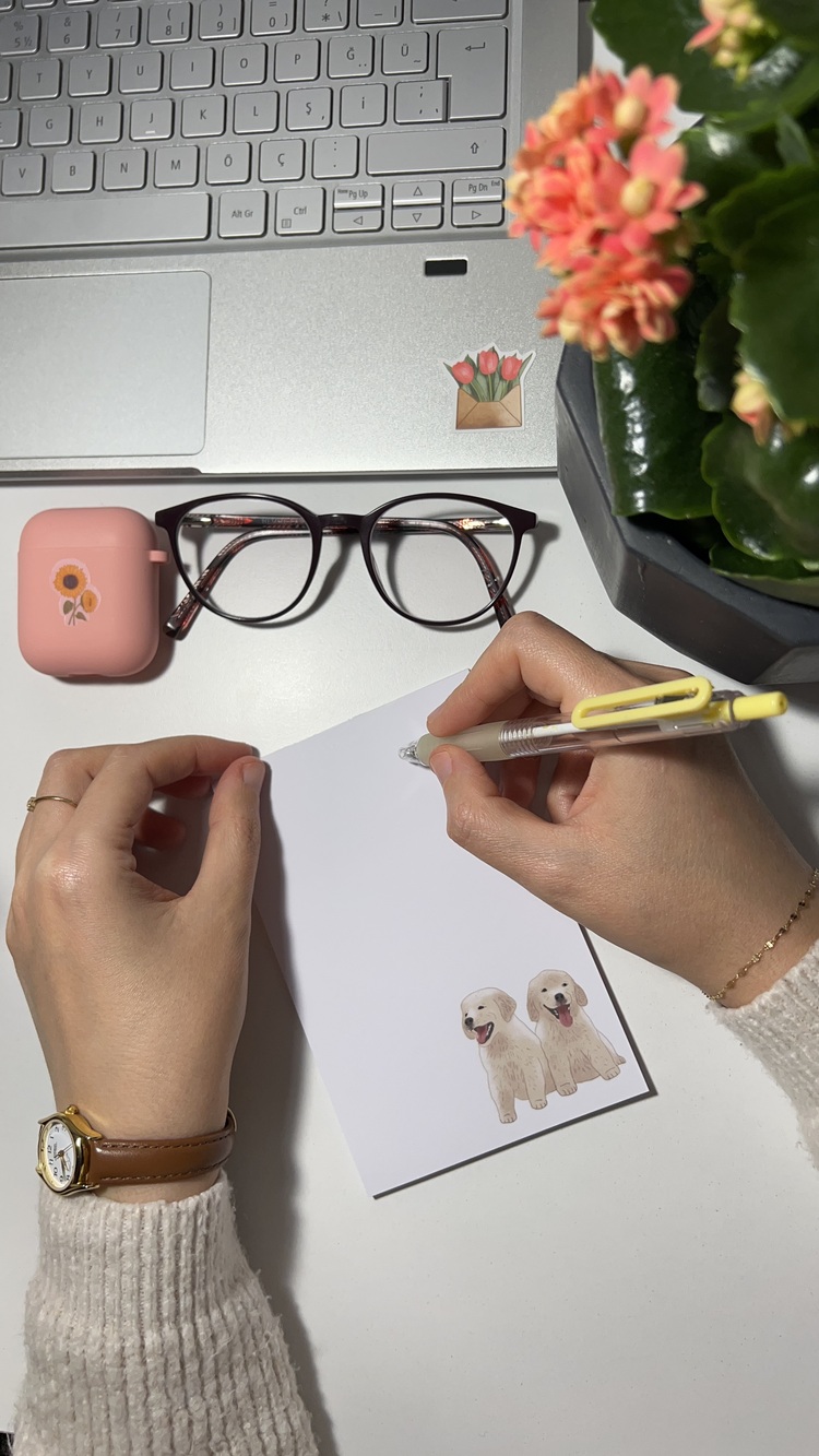 Köpek temalı notepad /Çek kopar not defteri, A6 boyutu, 40 sf., Tutkalla birleştirilmiştir.