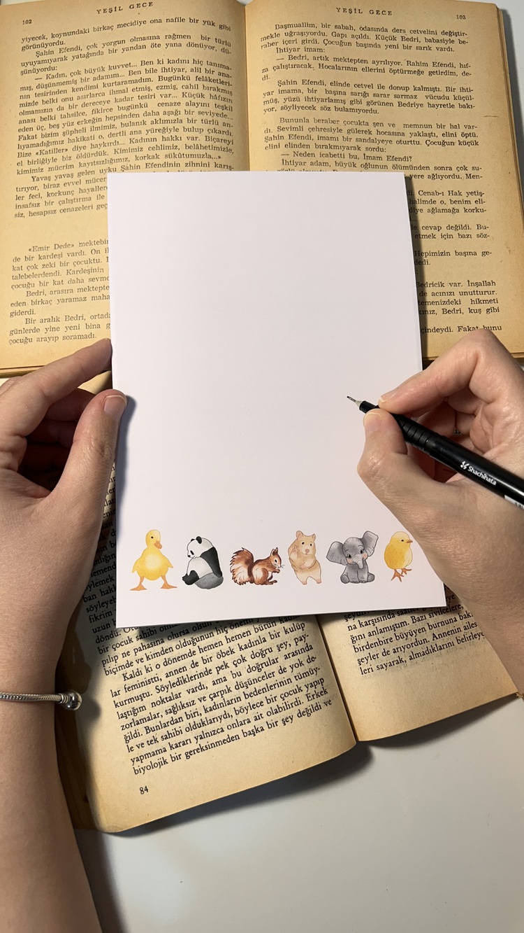 Sevimli Hayvanlar Notepad Çek Kopar Defter, Tutkallı Bloknot, A5, Çizgisiz Defter