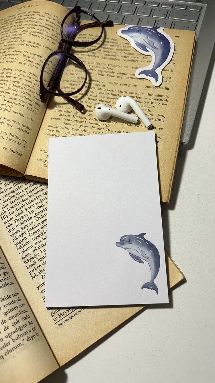 Yunus Balığı Temalı Notepad Çek Kopar Defter, Tutkallı Bloknot, A6, Çizgisiz Defter