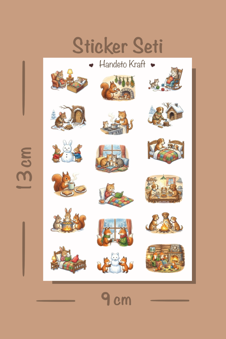 4'lü Cozy Animal Sticker Seti, Planner Etiket, Çıkartma, Çoklu Sticker, Journal Sticker