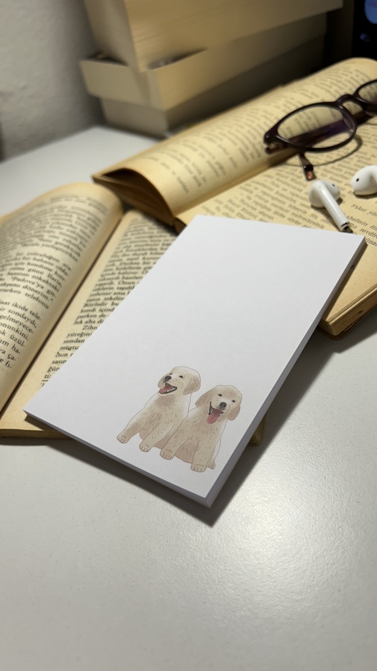 Köpek temalı notepad /Çek kopar not defteri, A6 boyutu, 40 sf., Tutkalla birleştirilmiştir.