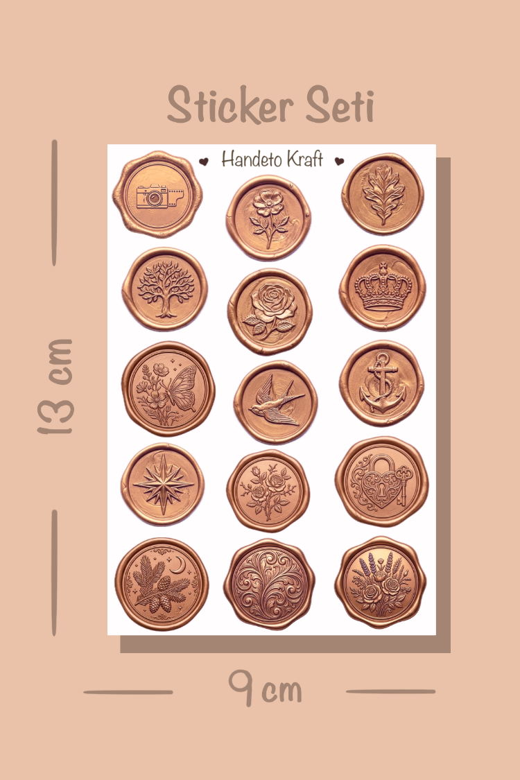 4'lü Mum Mühür Görünümlü Rose Gold Desen Sticker Seti Bullet Journal Scrapbook Paketleme