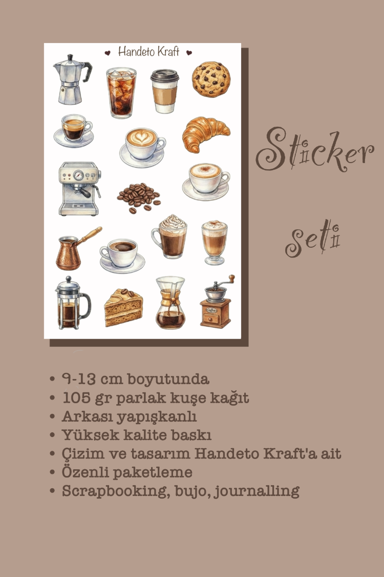Kahve Temalı Sticker Seti Çıkartma Scrapbook Bullet Journal Etiket Ajanda