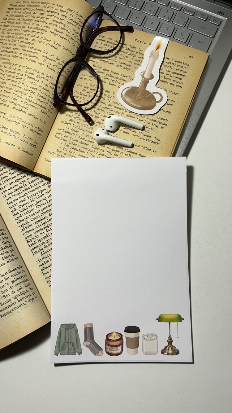 Cozy Temalı Notepad Çek Kopar Defter, Tutkallı Bloknot, A5, Çizgisiz Defter