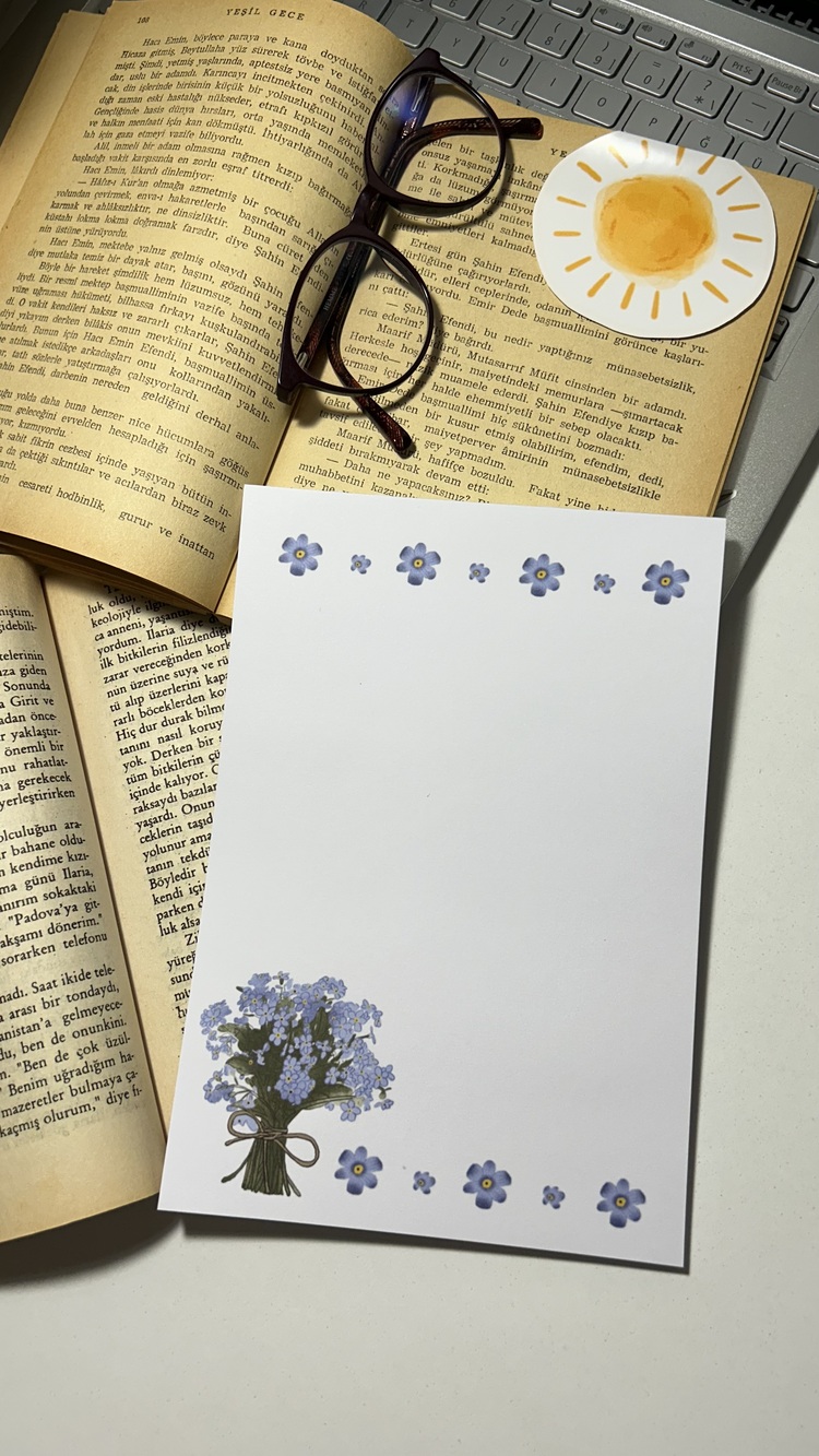 Mor çiçek notepad/memopad