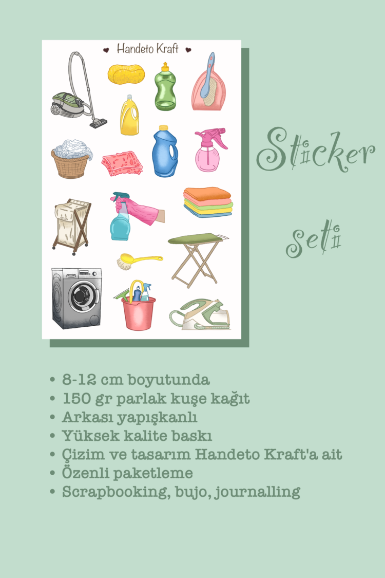 Temizlik Sticker Seti, Planner Etiket, Çıkartma, Scrapbook, Journal Sticker