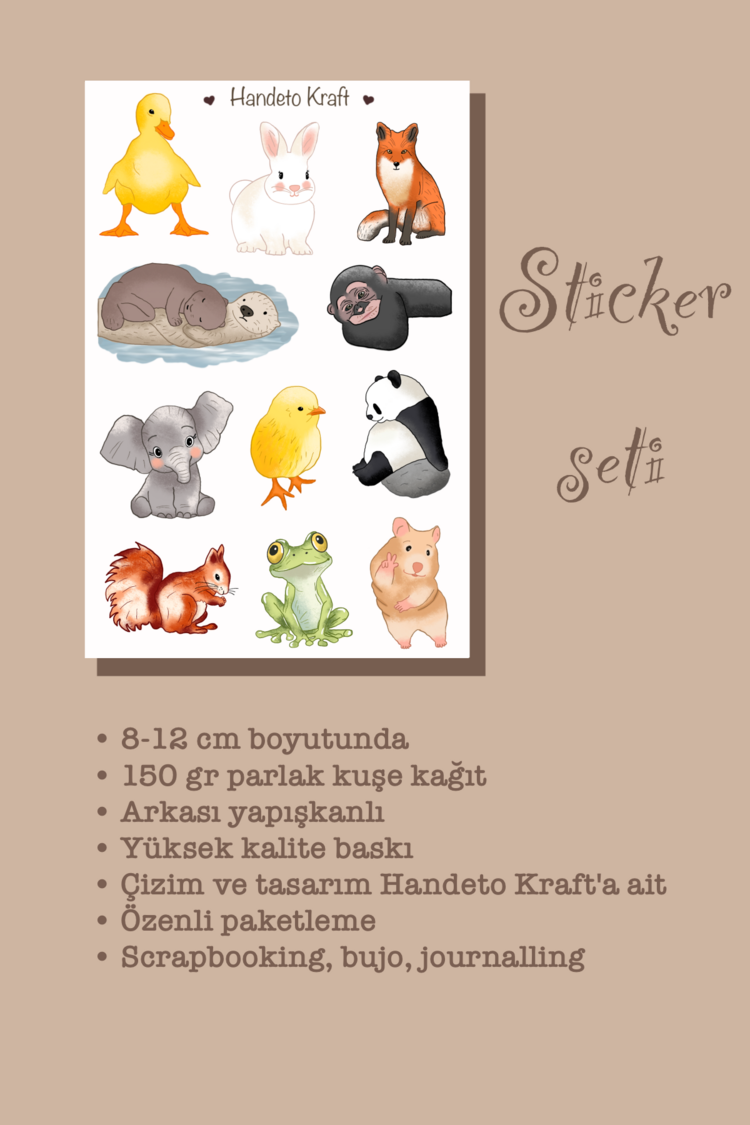 Sevimli Hayvanlar Sticker Seti, Planner Etiket, Çıkartma, Scrapbook, Journal Sticker