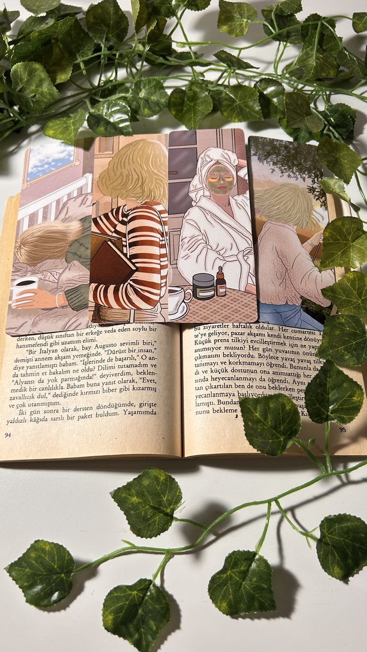 Çoklu kitap ayracı, 4 adet, el yapımı kısa sarı saç temalı