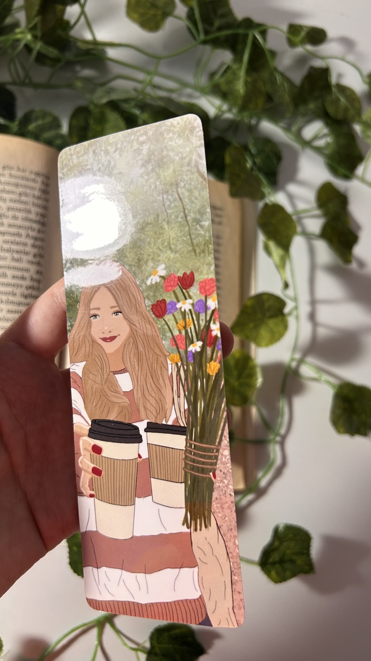 Kahve ve çiçek temalı kitap ayracı
