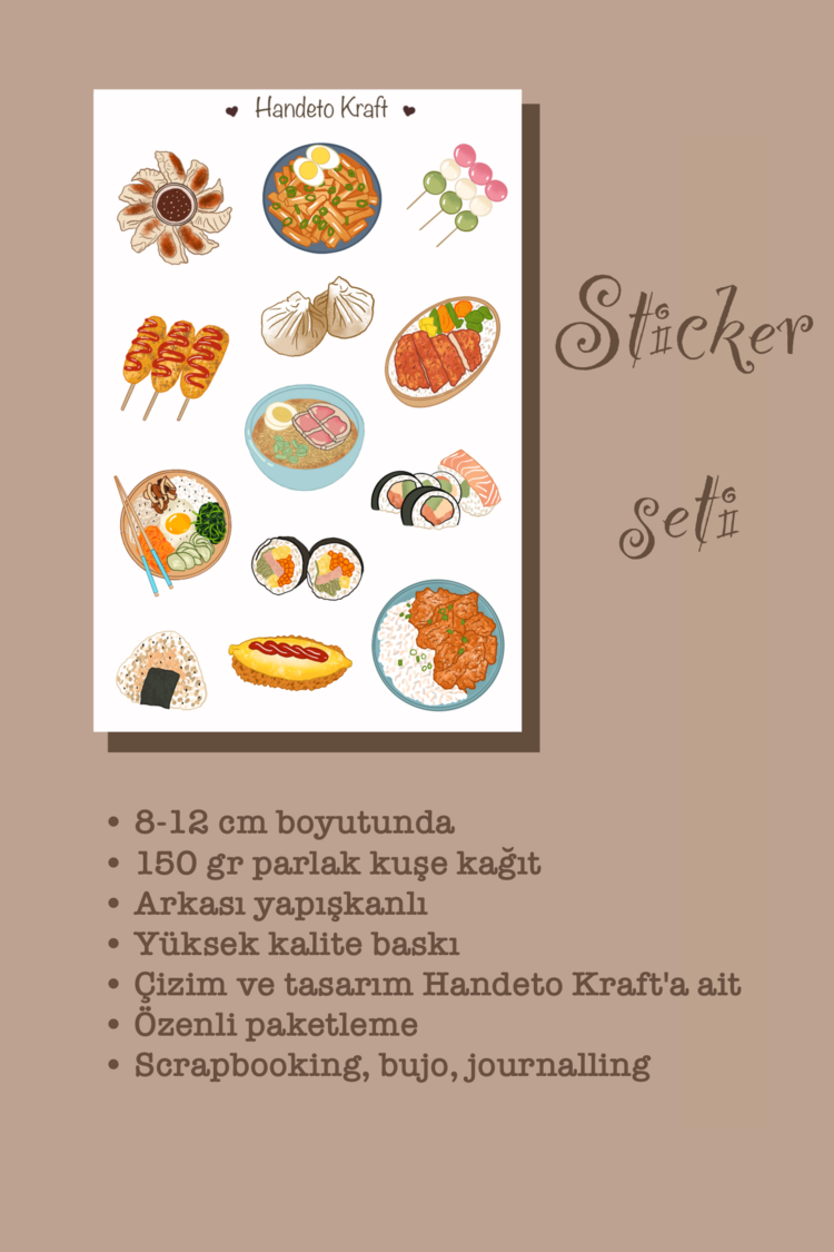 4'lü Dünya Yemekleri Sticker Seti, Planner Etiket, Çıkartma, Çoklu Sticker, Journal Sticker