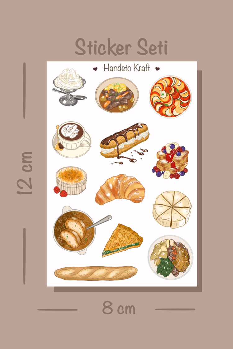 Fransız Yemekleri Sticker, Planner Etiket, Çıkartma, Scrapbook, Journal Sticker