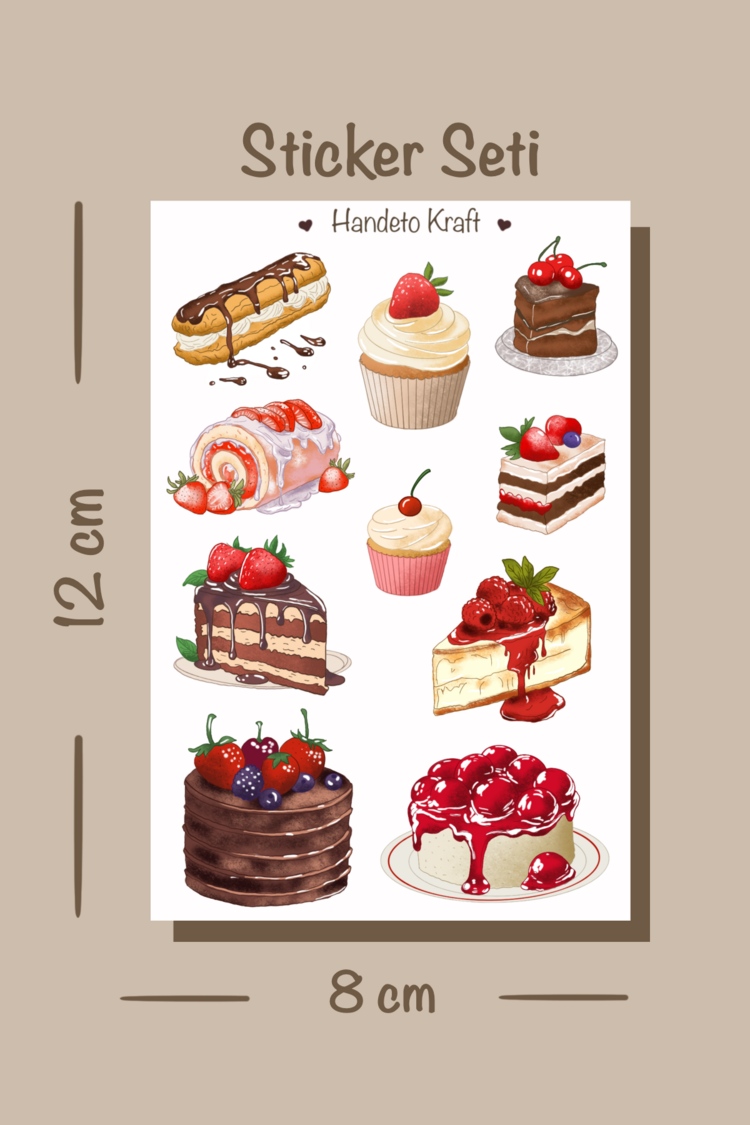 Yiyecek temalı 4lü Çoklu Sticker Seti, 8x12 cm, çıkartma, bullet journal, scrapbook, etiket