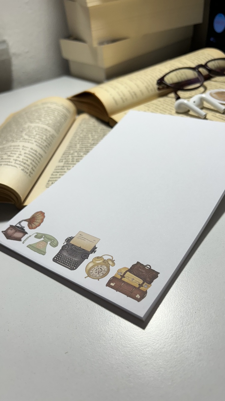 Vintage Temalı Notepad Çek Kopar Defter, Tutkallı Bloknot, A5, Çizgisiz Defter