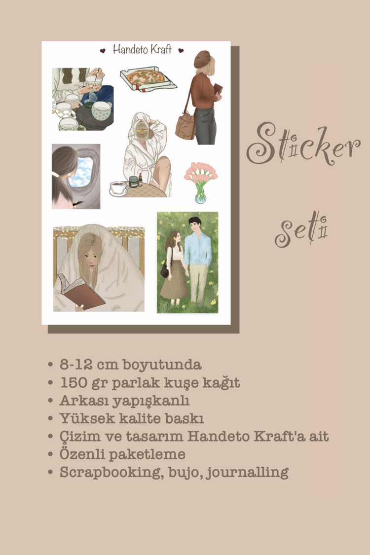 Bakım Sticker Çoklu Sticker Seti, 4lü sticker, 8x12 cm, çıkartma, kolaj, etiket