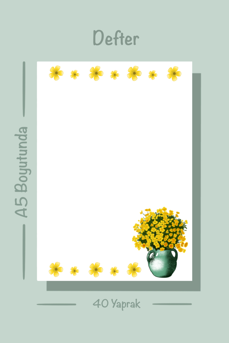 Sarı çiçek temalı notepad /Çek kopar not defteri