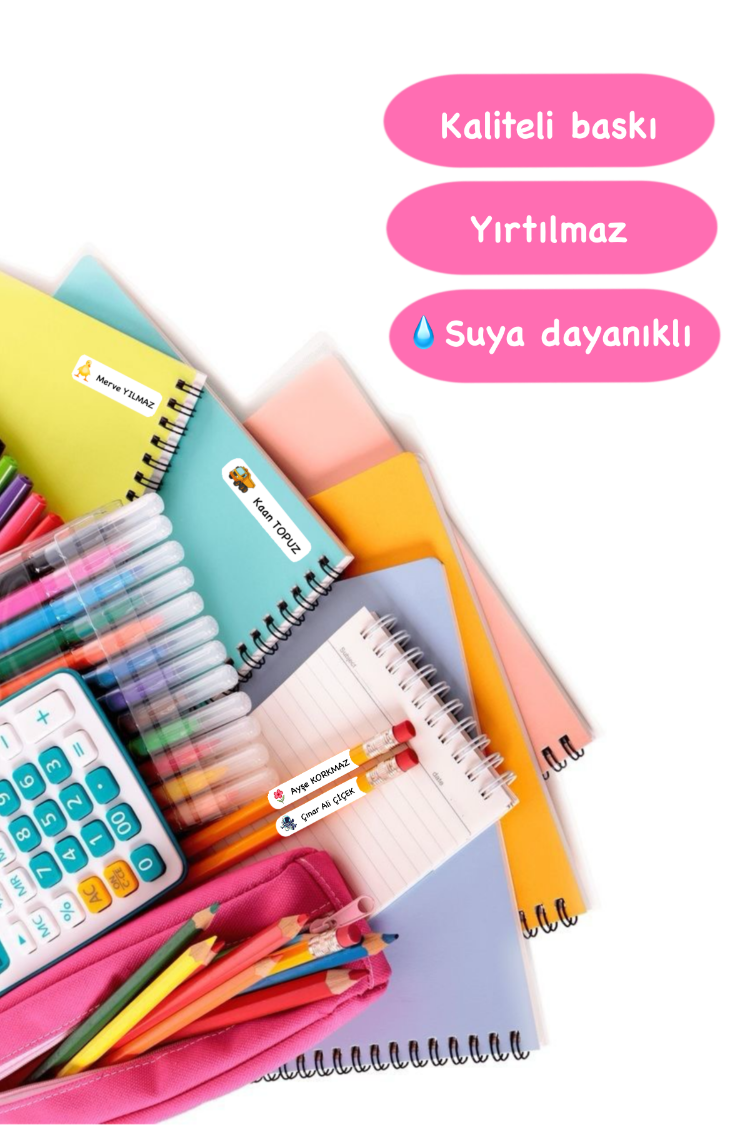72 Adet Unicorn Temalı Kişiye Özel Okul Etiketi İsim Yazılabilen Etiket Kalem Defter Etiket