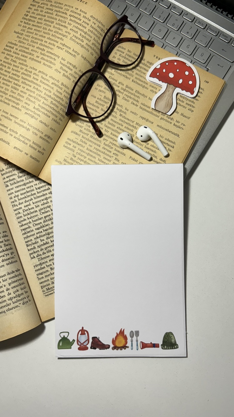 Kamp Temalı Notepad Çek Kopar Defter, Tutkallı Bloknot, A5, Çizgisiz Defter