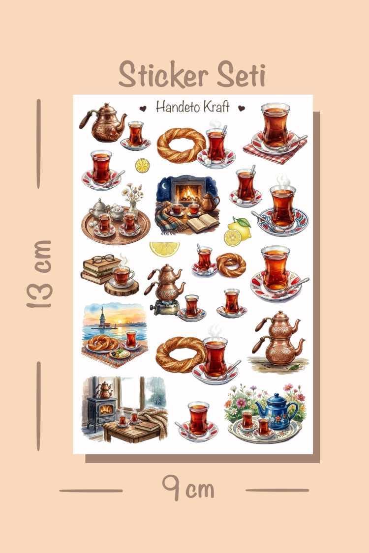 4'lü Çay ve Kahve Sticker Seti, Türk Kahvesi Sticker, Journal Sticker