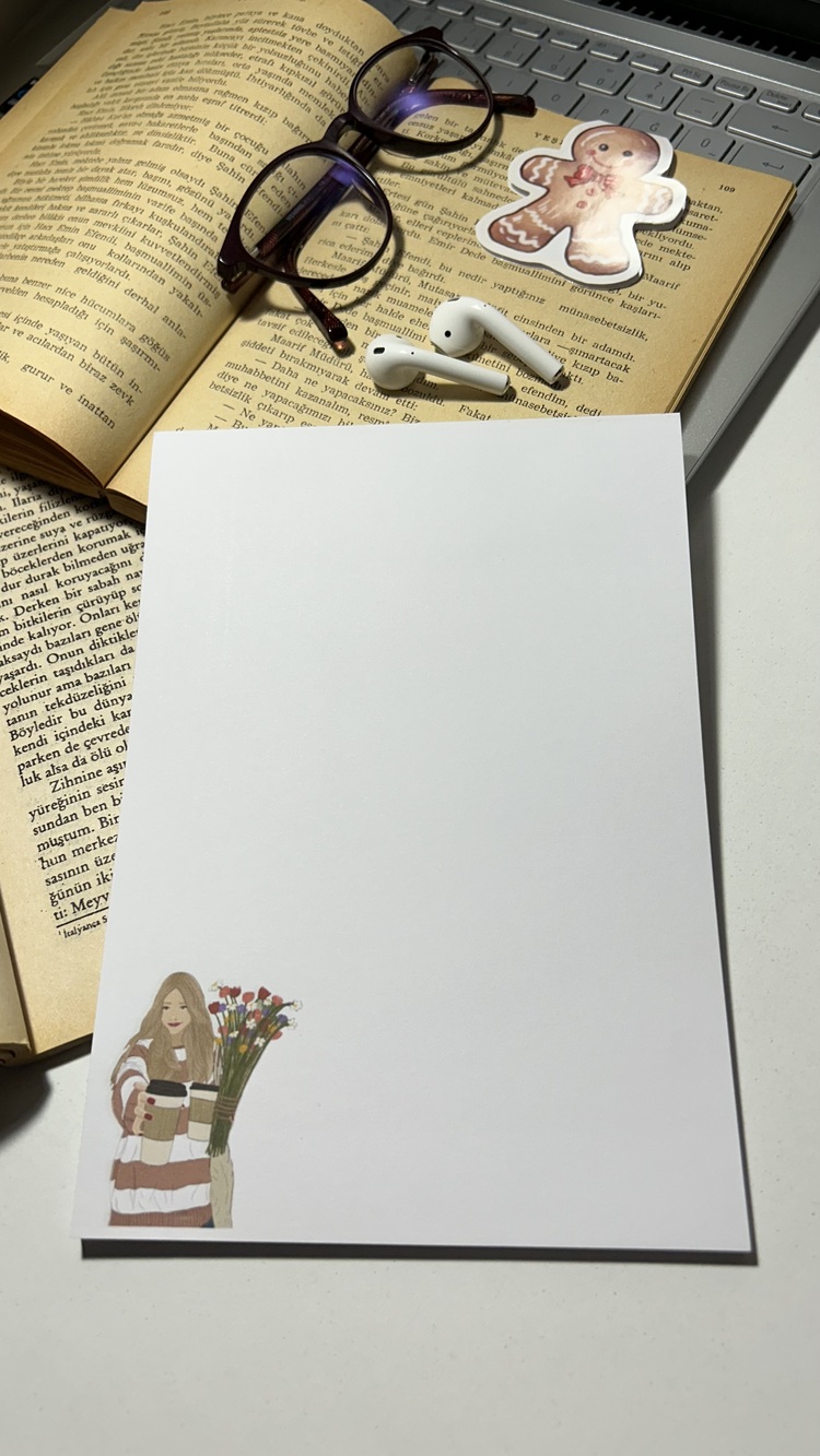 Kahve ve çiçek temalı notepad/memopad