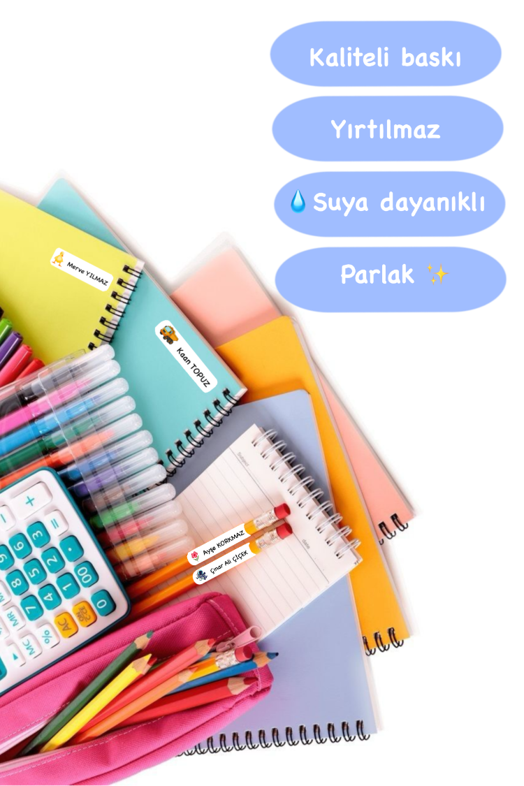 72 Adet Mavi Kelebek Kişiye Özel Okul Etiketi İsim Yazılabilen Etiket Kalem Defter Etiket