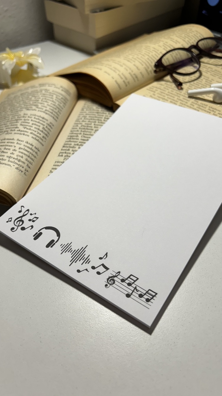 Müzik Temalı Notepad Çek Kopar Defter, Tutkallı Bloknot, A5, Çizgisiz Defter