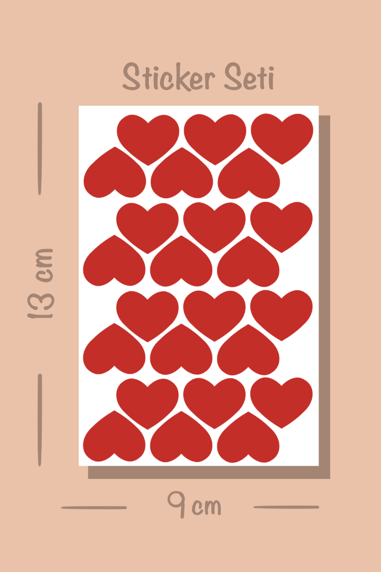 96 Adet Kırmızı Kalpli Sticker Seti Kalp Etiket Çıkartma Scrapbook Kırmızı Kalp Sticker