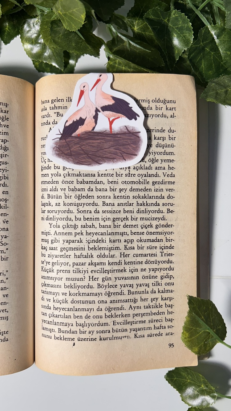 Leylek temalı mıknatıslı kitap ayracı